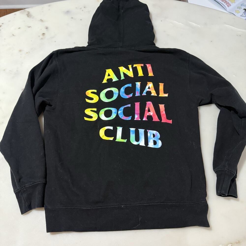 Anti Social Social Club Unisex Sz S Hoodie Pullover Sweatshirt Black Rainbow